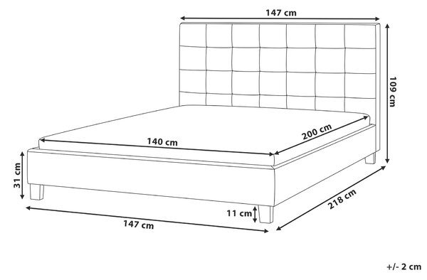 Posteľ tmavosivá látkové čalúnenie 140 x 200 cm vysoké prešívané čelo moderný štýl spálňa