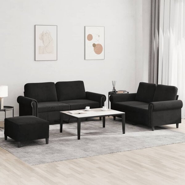 Maison Exclusive – 3-dielna sedacia súprava s vankúšmi, čierny zamat