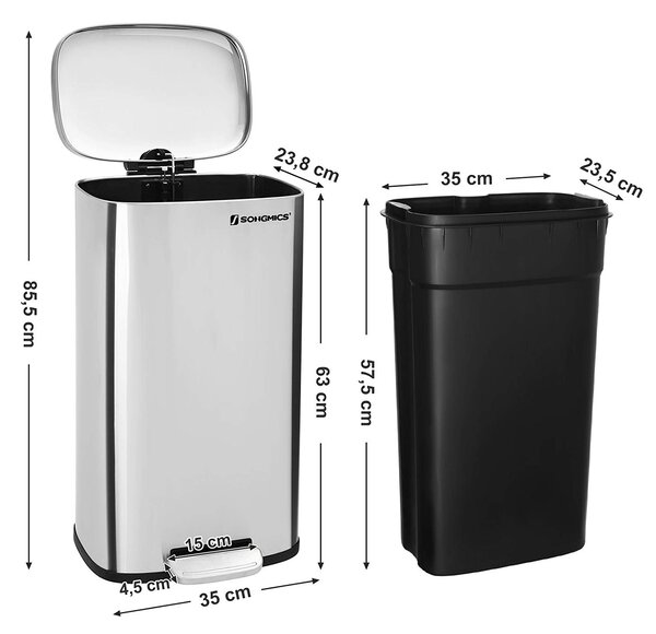 SONGMICS Odpadkový kôš s vekom DORO 30 l strieborný
