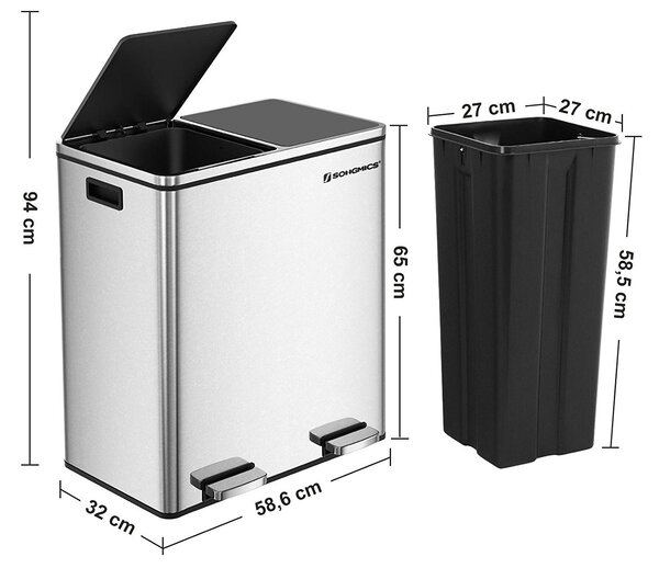 SONGMICS Odpadkový kôš s vekom JORDAN 2x30 l strieborný
