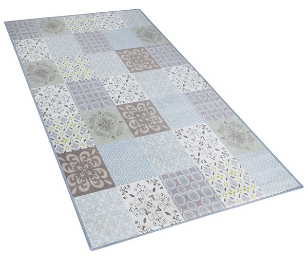 Koberec sivá béžová biela polyester 80 x 150 cm obdĺžnikový s krátkym vlasom mozaikový vzor