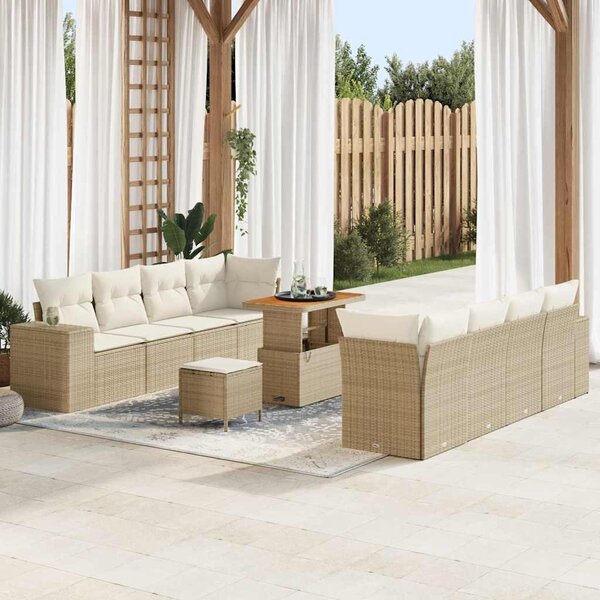 Maison Exclusive - Záhradný nábytok s vankúmi 11 ks Béový Poly-rattan