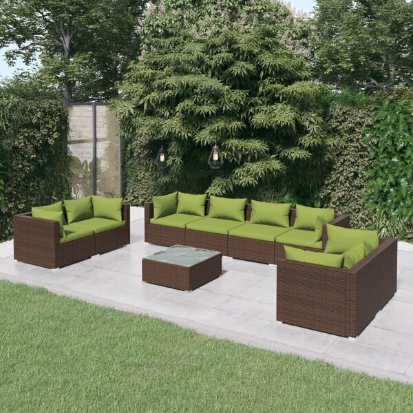 Maison Exclusive – 9-dielna záhradná súprava s vankúšmi z polyrotangu v hnedej farbe