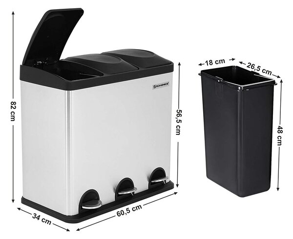 SONGMICS Odpadkový kôš 3 x 18 l strieborno-čierny