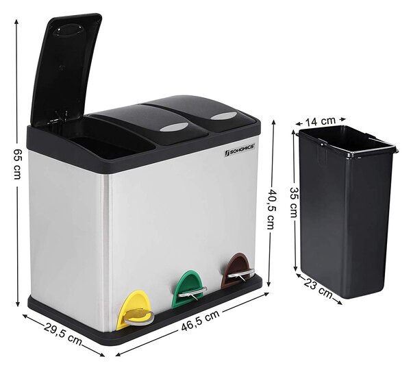 SONGMICS Odpadkový kôš 3 x 8 l strieborný