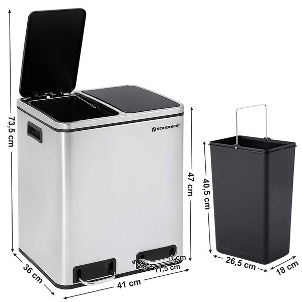 SONGMICS Odpadkový kôš Rubax 2 x 15 L strieborno-čierny