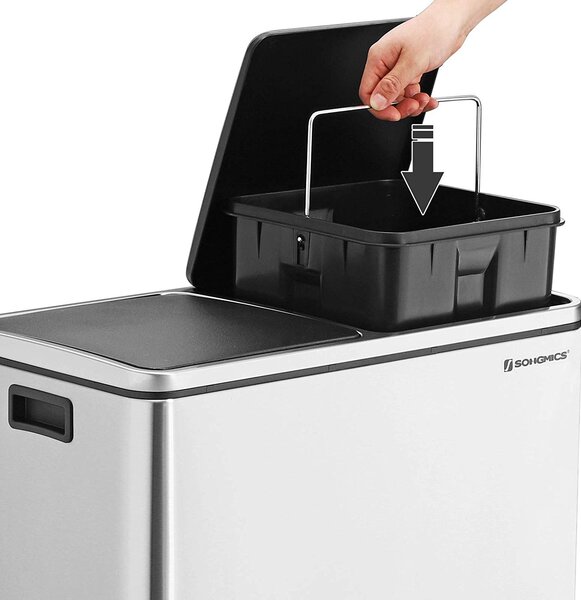 SONGMICS Odpadkový kôš 2 x 24 L strieborný