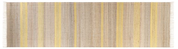 Koberec béžový a žltý jutový 80 x 300 cm obdĺžnikový behúň pruhovaný vzor strapce ručne tkaný boho dizajn predsieň
