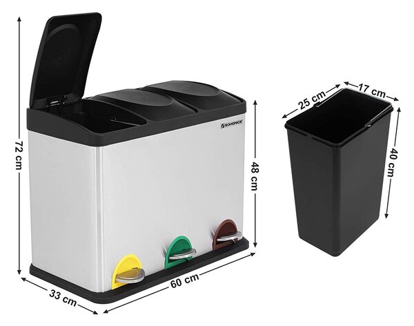 SONGMICS Odpadkový kôš 3x15 L strieborný