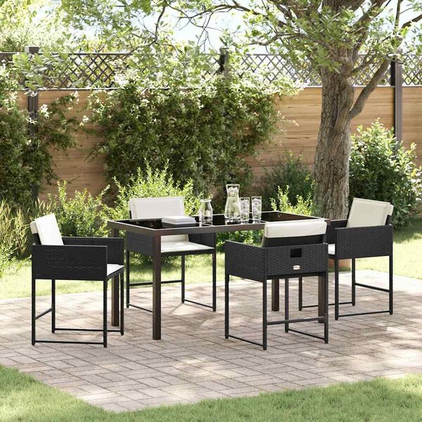 Maison Exclusive - Záhradná jedálenská súprava s vankúmi 5 ks ierna Poly-rattan
