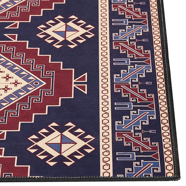 Koberec behúň modrá a červená polyester 80 x 240 cm orientálny geometrický vzor protišmykový vintage moderný štýl predsieň