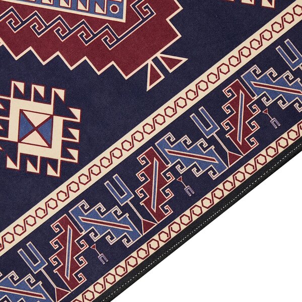 Koberec behúň modrá a červená polyester 80 x 240 cm orientálny geometrický vzor protišmykový vintage moderný štýl predsieň