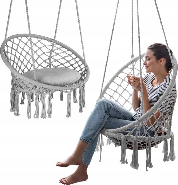 Outtec® Závesné kreslo XXL s vankúšom - do 150 kg - závesné kreslo - interiér a exteriér - závesný kôš, hojdačka na záhradu, terasu, balkón - Boho