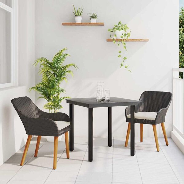 Maison Exclusive - Záhradný jedálenský set s vankúom 3 pcs ierna polyratan