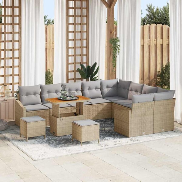 Maison Exclusive - Záhradná súprava s vankúmi 12 ks Béová Poly-rattan