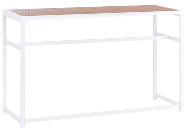 Záhradný jedálenský stôl biely kovový podstavec drevená vrchná doska 150 x 50 cm obdĺžnikový tvar 2-miestny moderný štýl