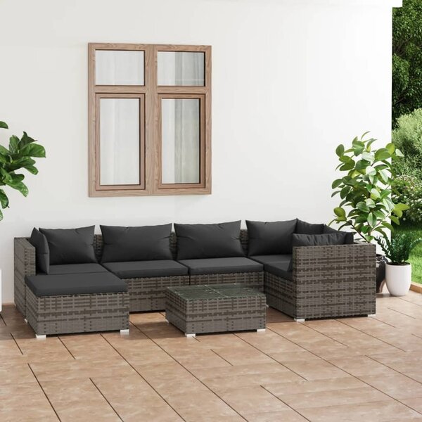 Maison Exclusive – 7-dielna záhradná súprava s vankúšmi Poly Rattan Grey