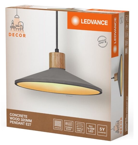 Ledvance - Luster na lanku DECOR CONCRETE 1xE27/15W/230V pr. 32 cm betón šedá