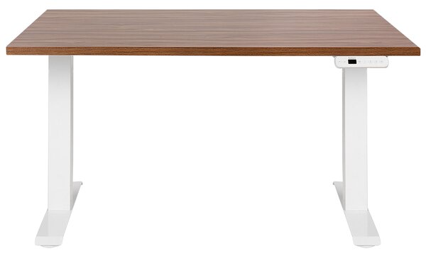 Výškovo nastaviteľný písací stôl tmavé drevo biely oceľový rám 120 x 72 cm elektrické nastavenie výšky moderná kancelária
