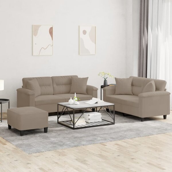 Maison Exclusive – 3-dielna sedacia súprava s vankúšmi, mikrovlákno v odtieni taupe