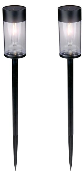 Solárne lampy Grundig pre exteriér, sada 2 ks – solárne záhradné svietidlá s kolíkom do zeme – teplobiele vláknové svetlo – vonkajie svietidlo odolné voi poveternostným vplyvom, IP44 – solárna lampa do exteriéru, ierna