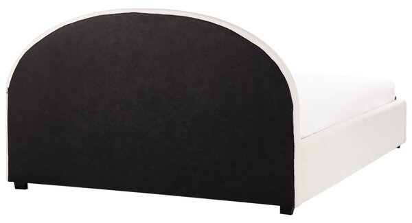 Posteľ s úložným priestorom krémová biela buklé čalúnenie 180 x 200 cm zaoblené čelo minimalistický retro dizajn spálňa