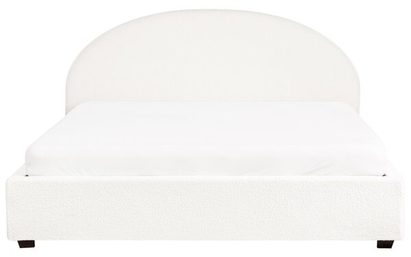 Posteľ s úložným priestorom krémová biela buklé čalúnenie 180 x 200 cm zaoblené čelo minimalistický retro dizajn spálňa