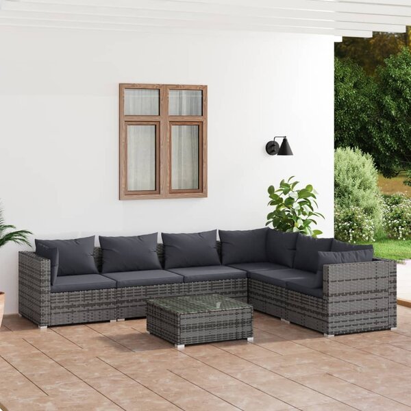 Maison Exclusive – 7-dielna záhradná súprava s vankúmi Poly Rattan Grey