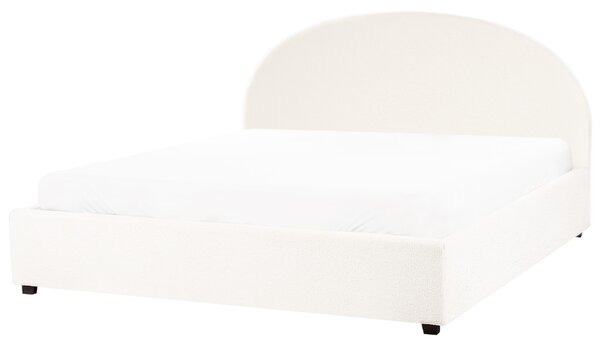 Posteľ s úložným priestorom krémová biela buklé čalúnenie 180 x 200 cm zaoblené čelo minimalistický retro dizajn spálňa
