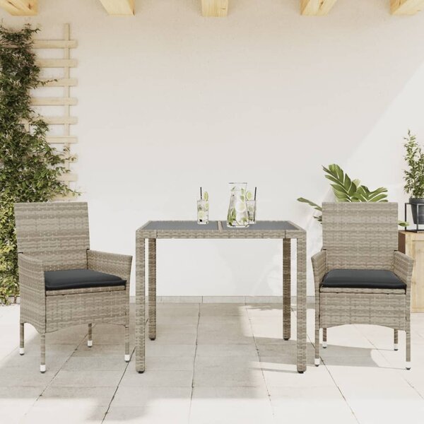 Maison Exclusive - 3-dielna záhradná jedálenská súprava+podloky, sivá, polyratan