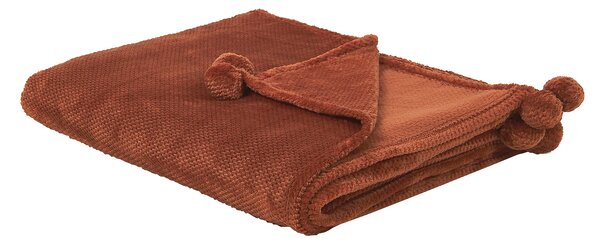Deka zlatohnedá polyester 200 x 220 cm bez vzoru jednofarebná s brmbolcami prikrývka moderný štýl doplnky obývačka spálňa
