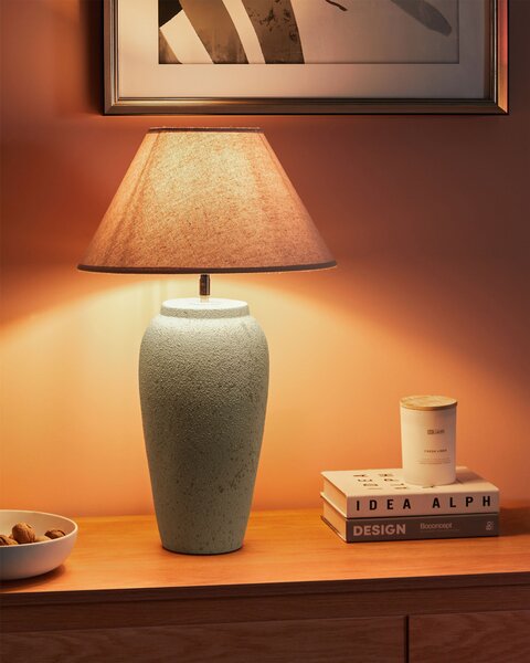 Stolná lampa biela keramická klasické nastaviteľné ľanové tienidlo minimalistický moderný dizajn obývačka spálňa