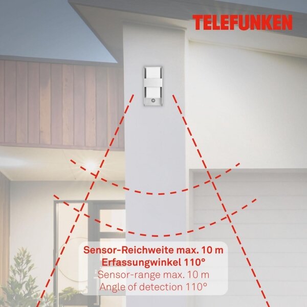 Telefunken 321104TF-Vonkajšie nástenné svietidlo so sen. 1xE27/12W/230V IP44 biela