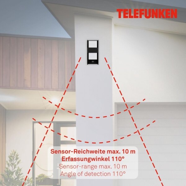 Telefunken 321105TF-Vonkajšie nástenné svietidlo so sen. 1xE27/12W/230V IP44 čierna