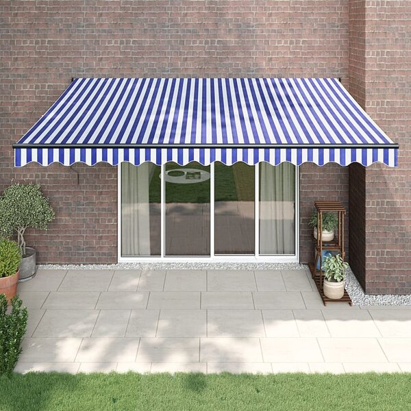 Maison Exclusive – Manuálna markíza, 4,5 x 3 m, modro-biely pruhovaný vzor, 100% polyester