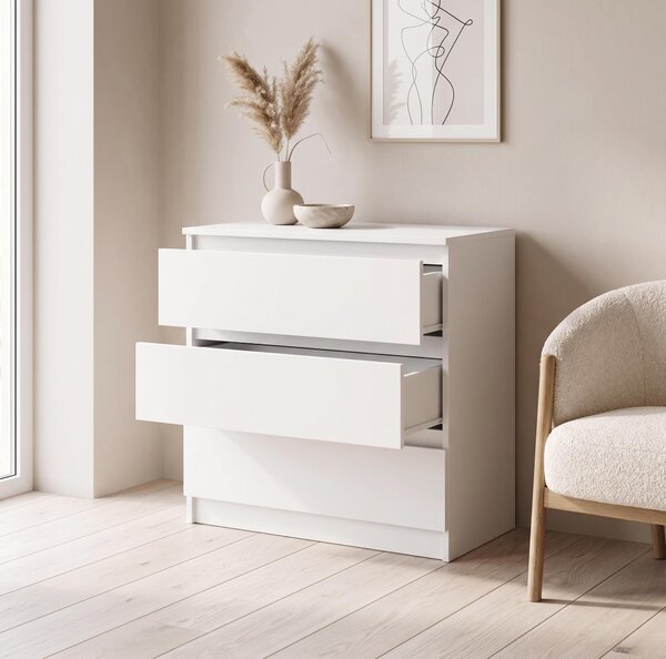 Moderná komoda s 3 zásuvkami | Biela komoda | Komoda so zásuvkami 70 x 74,5 x 40 cm | Do spálne, obývačky a predsiene, biela