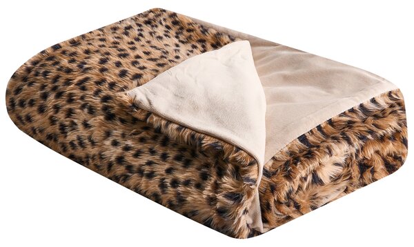 Prikrývka na posteľ hnedá 150 x 200 cm polyesterová umelá kožušina s leopardím vzorom spálňa