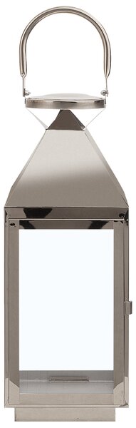 Lampáš strieborný kovový nehrdzavejúca oceľ 40 cm na sviečku minimalistický dizajn dekoratívne doplnky