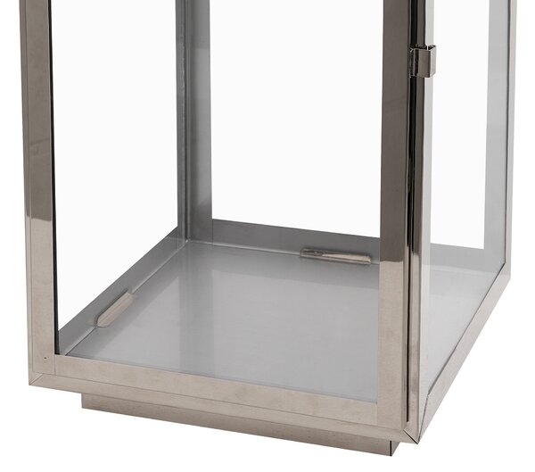 Lampáš strieborný kovový nehrdzavejúca oceľ 40 cm na sviečku minimalistický dizajn dekoratívne doplnky
