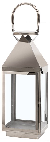 Lampáš strieborný kovový nehrdzavejúca oceľ 40 cm na sviečku minimalistický dizajn dekoratívne doplnky