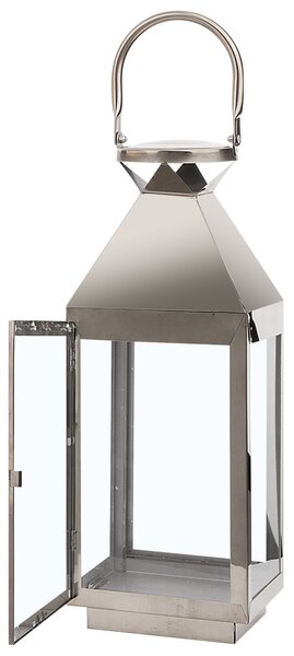 Lampáš strieborný kovový nehrdzavejúca oceľ 40 cm na sviečku minimalistický dizajn dekoratívne doplnky