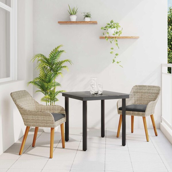 Maison Exclusive - Záhradný jedálenský set s vankúom 3 pcs Svetlosivá polyratan