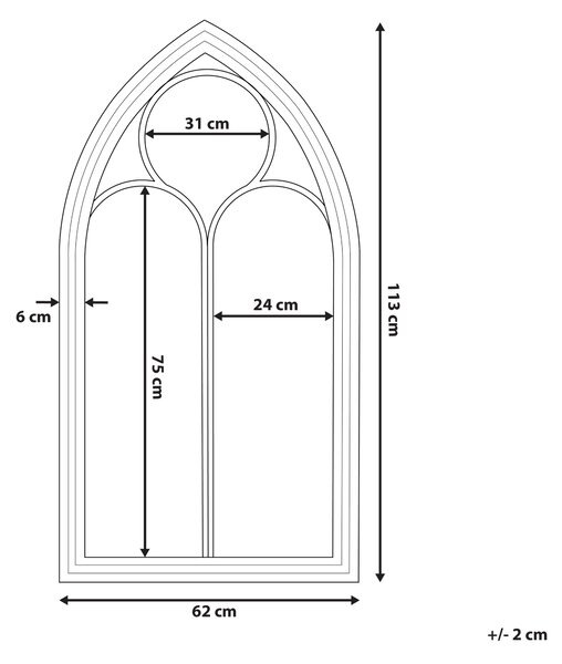 Nástenné zrkadlo biele 62 x 113 cm v tvare okna kovový rám elegantné romantické