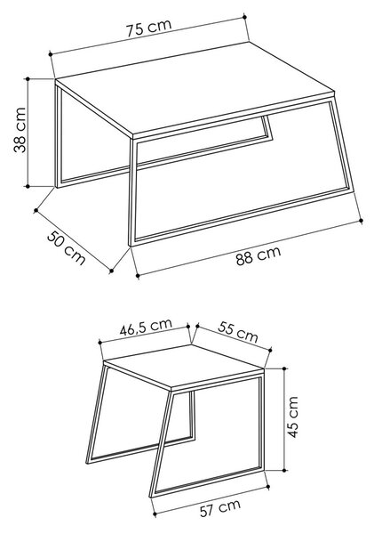 Kalune Design Súprava 2 konferenčných stolíkov Sehpa biela