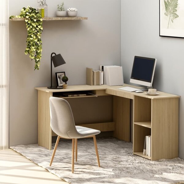 Maison Exclusive – Rohový písací stôl v tvare L, dub Sonoma, 120 x 140 x 75 cm, drevený materiál