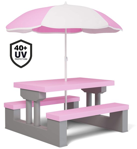 SPIELWERK® Detská sedacia súprava Slnečná clona Ochrana proti UV žiareniu Zásuvný systém Umývateľný ABS plast Odolný voči poveternostným vplyvom Ružová Vonkajší piknikový stôl Detský stôl Záhradný nábytok