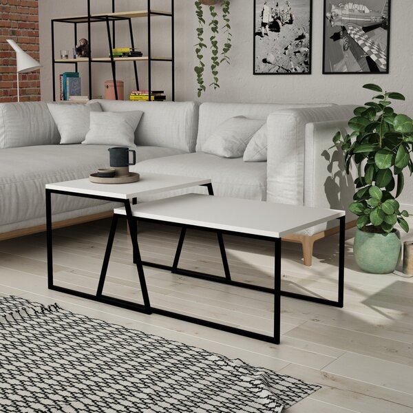 Kalune Design Súprava 2 konferenčných stolíkov Sehpa biela