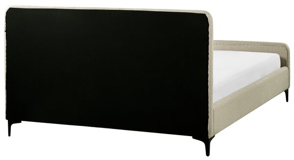 Posteľ béžové buklé čalúnenie 160 x 200 cm prešívané čelo kovové nohy lamelový rošt moderný dizajn spálňa