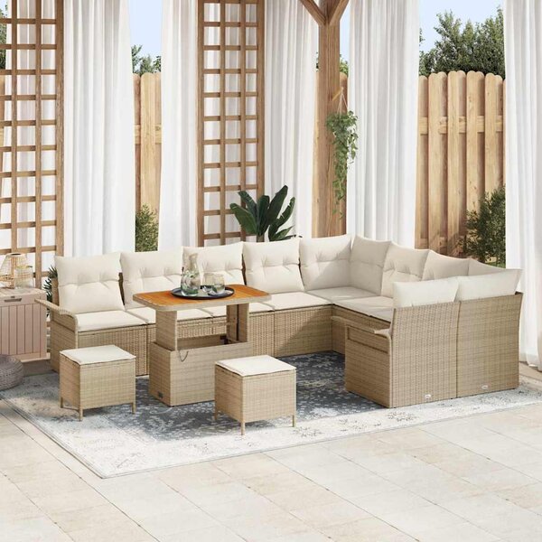 Maison Exclusive - Záhradná súprava s vankúmi 12 ks Béová Poly-rattan