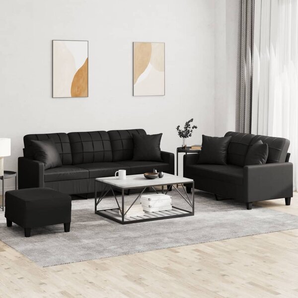 Maison Exclusive – 3-dielna sedacia súprava s vankúšmi, čierna umelá koža
